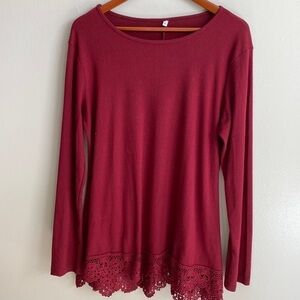 Red Long Sleeve Top with Lace detail